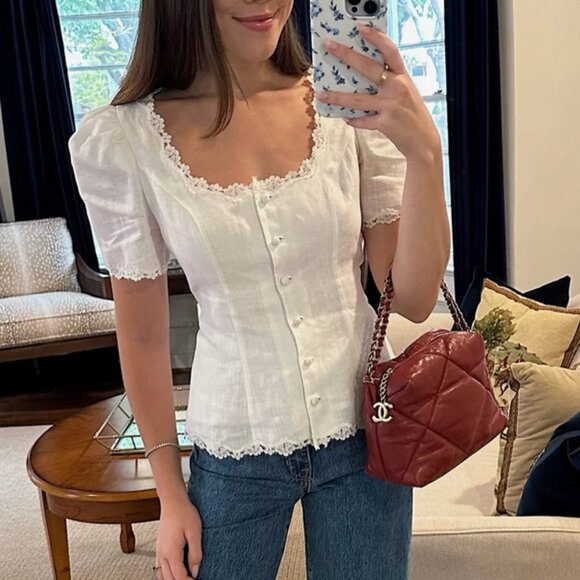 Reformation Tops - Reformation Anabella Linen Top - White Ivory Blouse Lace French Causal